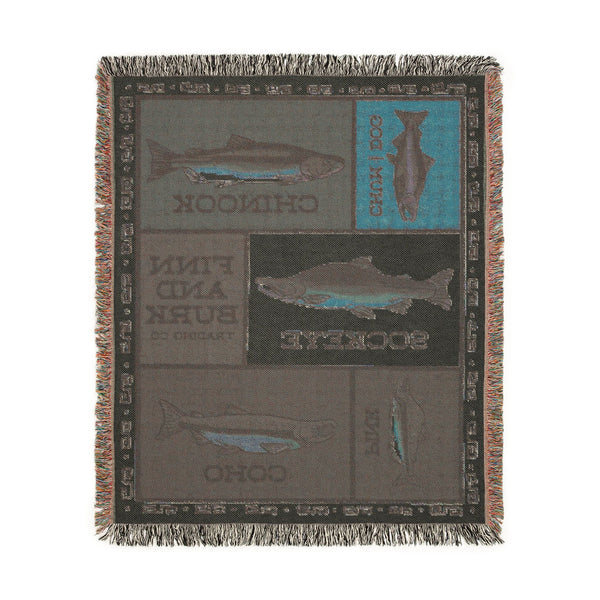 Rustic Salmon Fishing Patch Woven Blanket