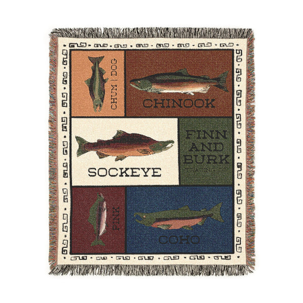 Rustic Salmon Fishing Patch Woven Blanket
