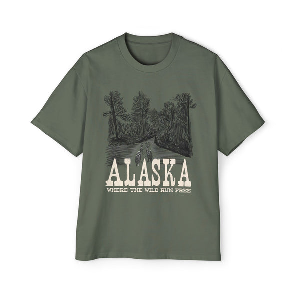 Alaska Wild Men's Heavy Oversized Tee - Where the Wild Runs Free